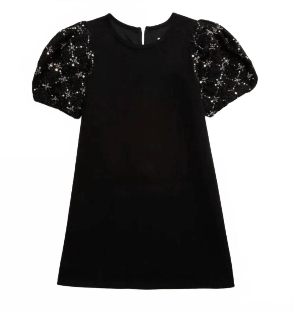 NEW HANNAH BANANA girls josie beaded bubble sleeve shift dress in black